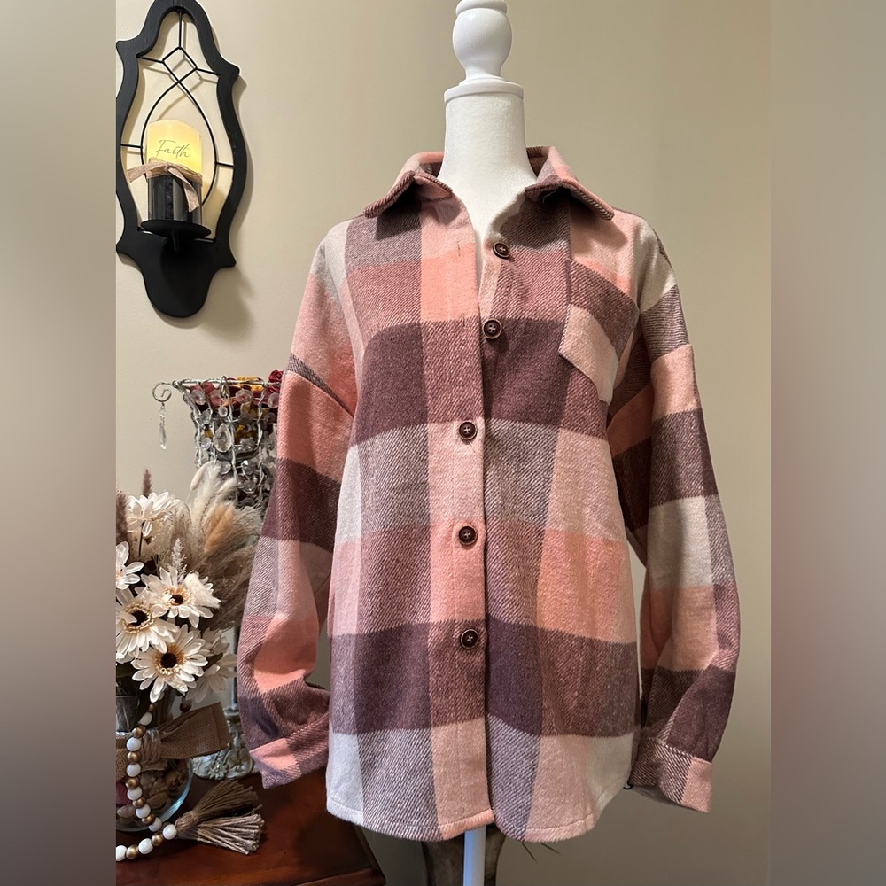 Cloud Ten Pink Plaid Button Down Flannel; size Medium; NWT